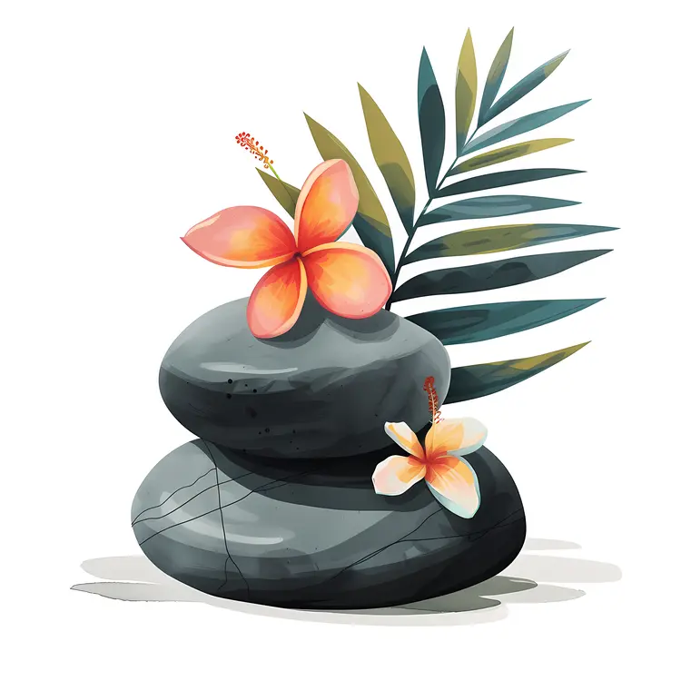Zen Stacked Stones with Fresh Flowers