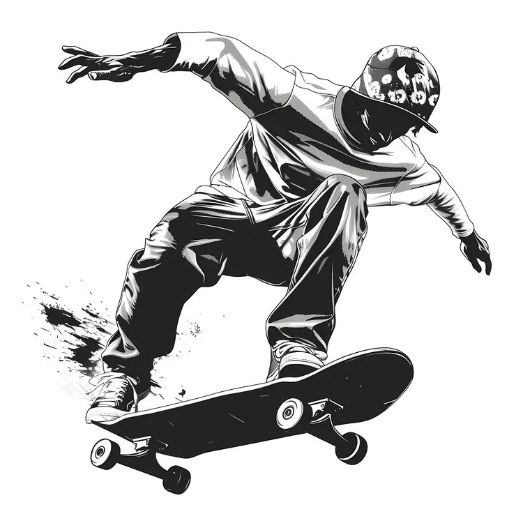 Monochrome Skateboarder in Motion