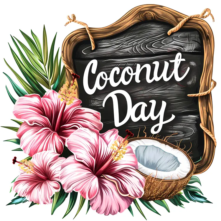 Coconut Day Celebration Sign with Flowers