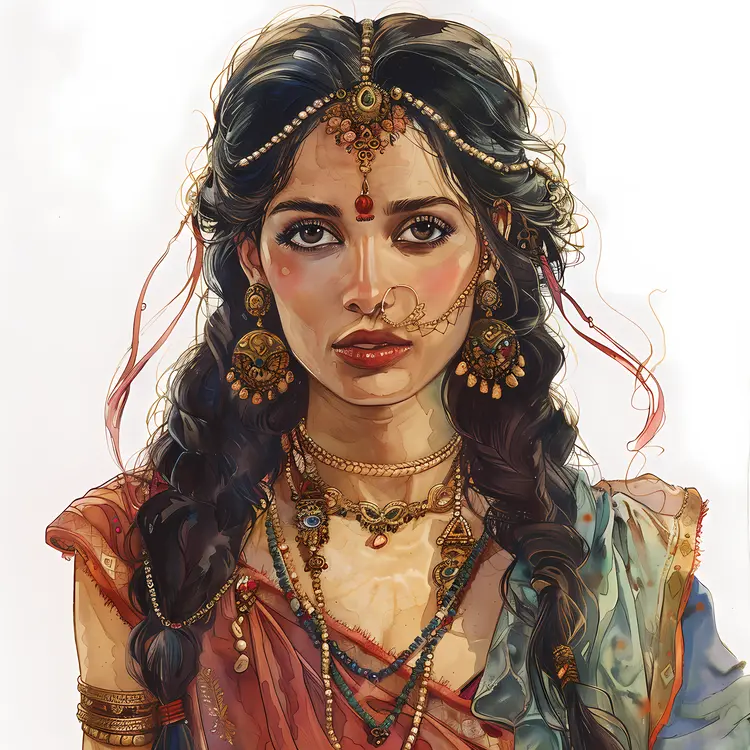 Traditional Woman with Jewelry and Braids