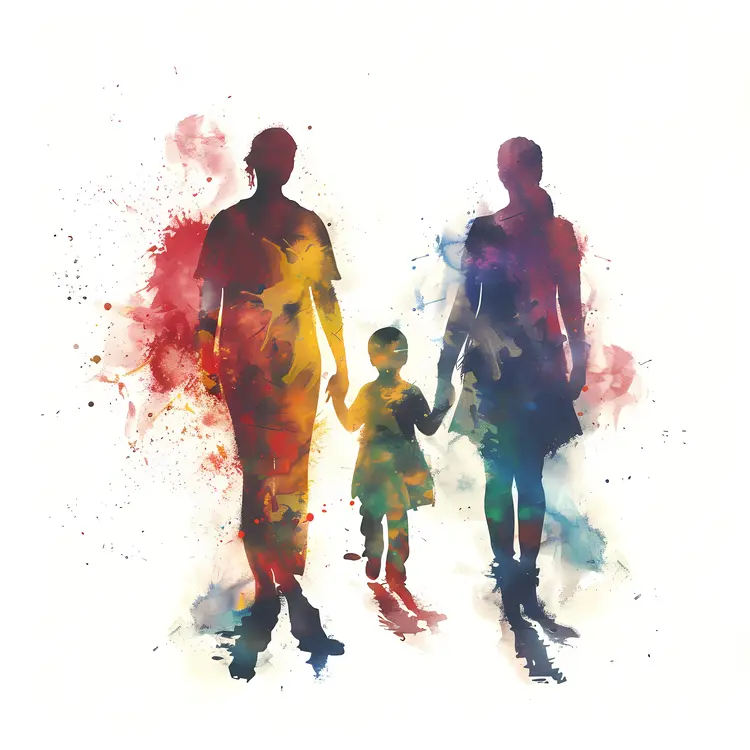 Colorful Silhouette of a Family Holding Hands