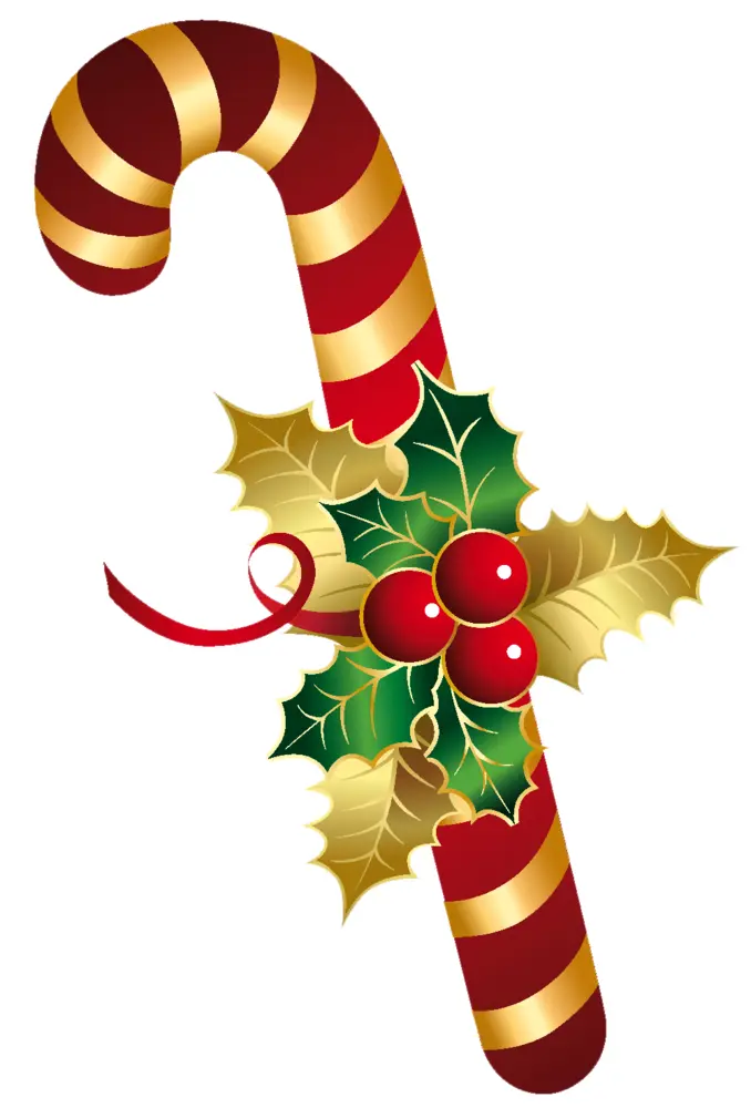 Red and Gold Candy Cane with Holly