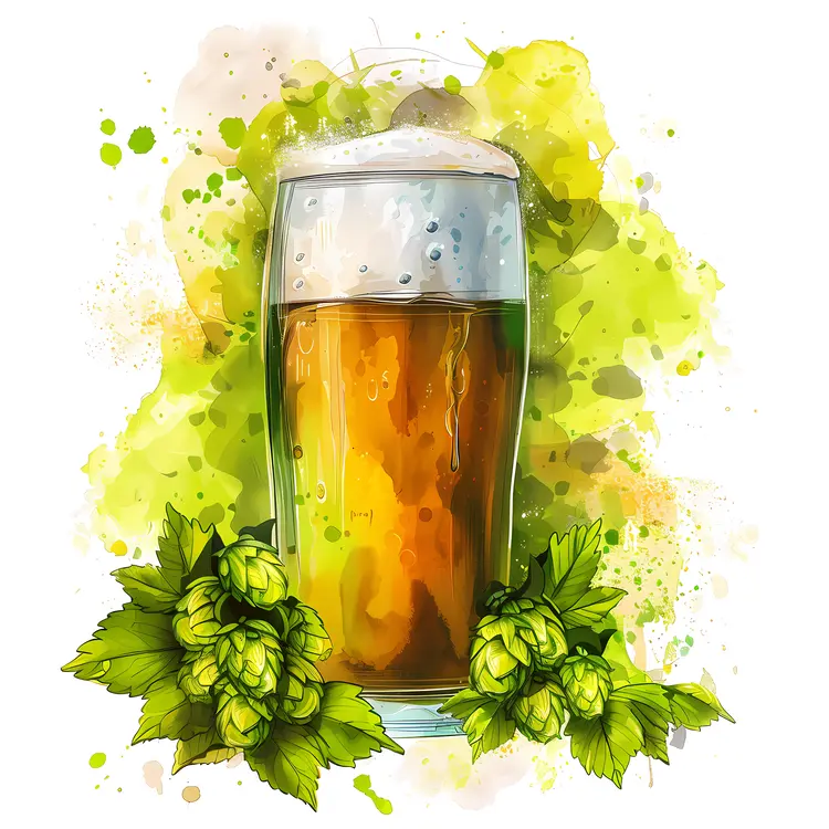 Beer Glass with Green Hops