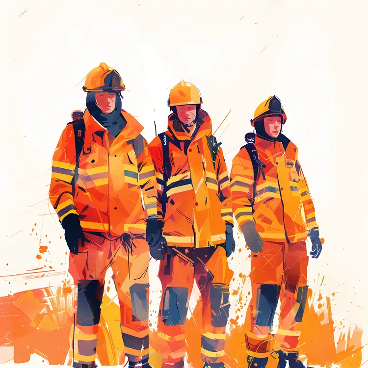 Firefighters in Orange Uniforms