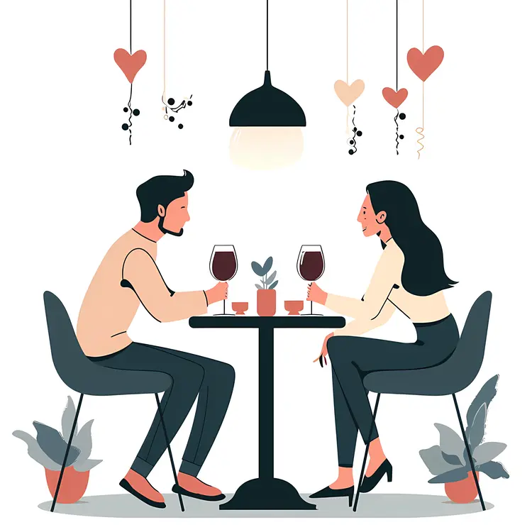Romantic Couple Dining with Wine