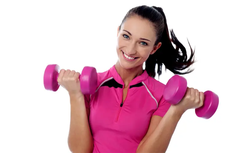 Woman Exercising with Pink Dumbbells