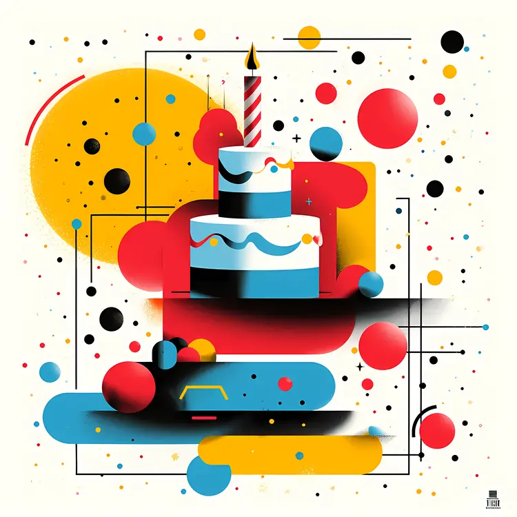Colorful Cake with Single Candle for Celebration