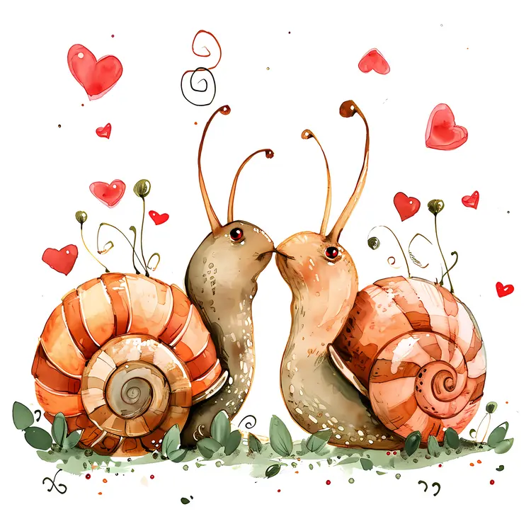 Adorable Snail Pair with Hearts