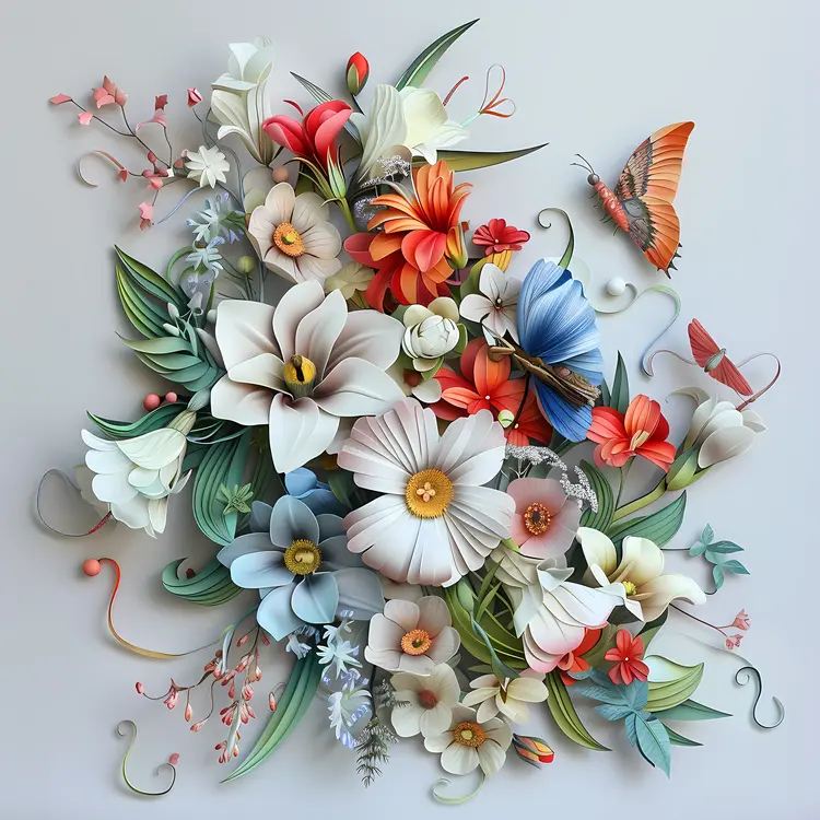Colorful Floral Arrangement with Butterfly