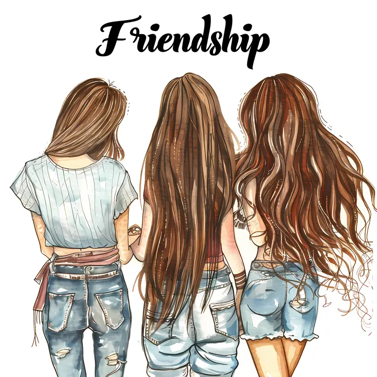 Three Friends in Jeans Illustration