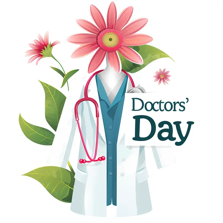 Doctor's Day with Floral and Medical Illustration