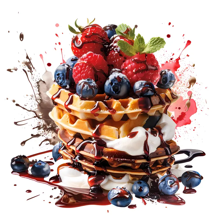 Waffles with Berries and Chocolate Drizzle