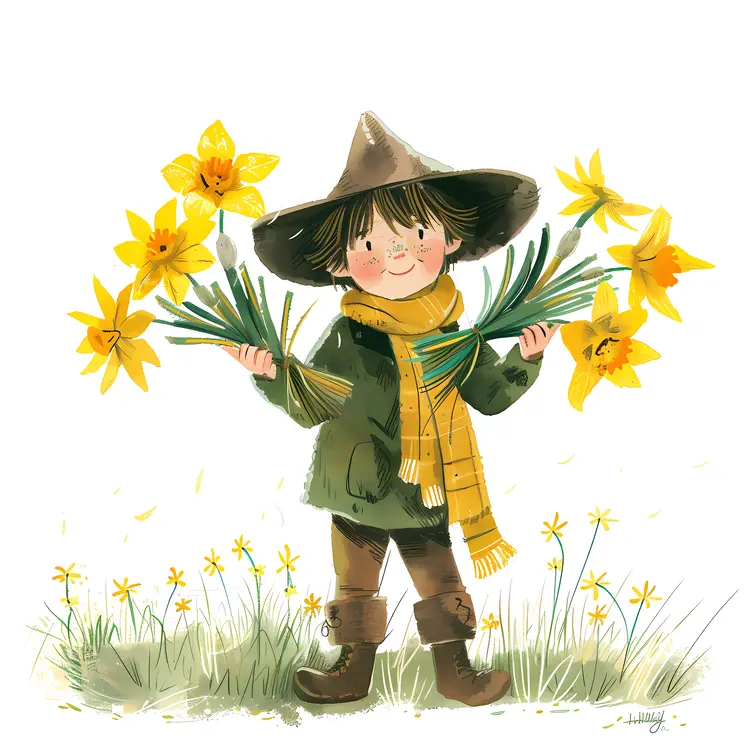 Boy Holding Yellow Flowers