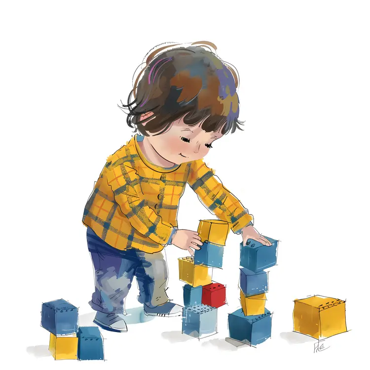 Child Playing with Colorful Blocks