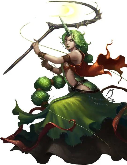 Green-haired Warrior with Unicorn Horn and Scythe