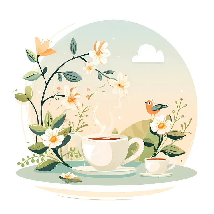 Tea Cup with Flowers in a Garden