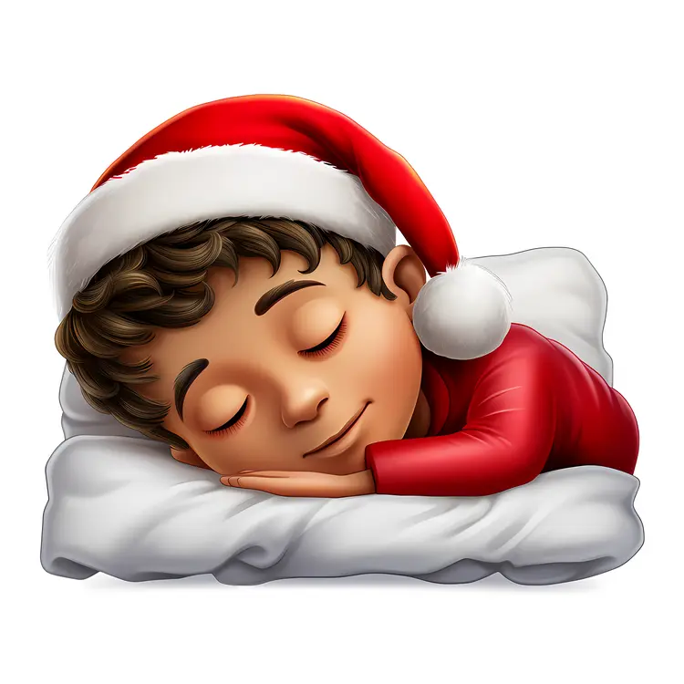 Child Sleeping with Santa Hat