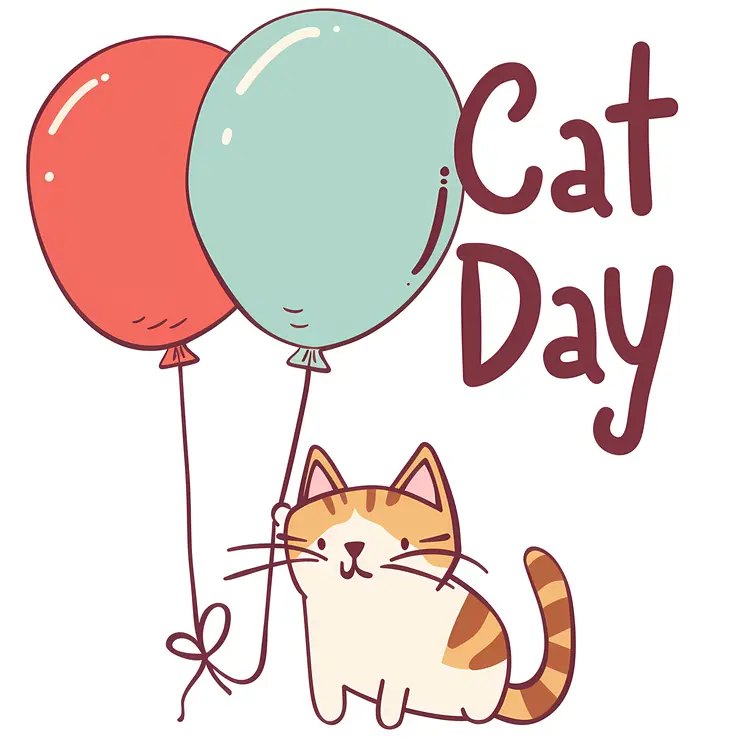 Cat with Balloons for Cat Day