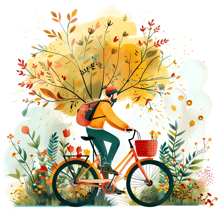 Orange Bicycle in Autumn