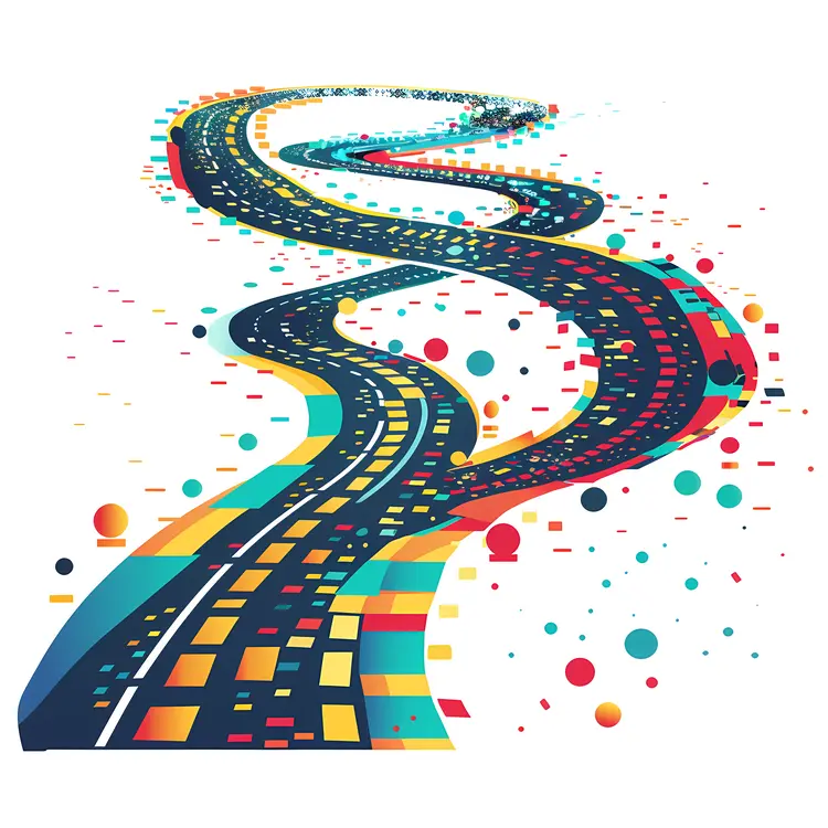 Colorful Abstract Road with Dots and Curves