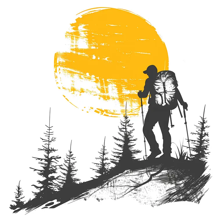 Hiker with Backpack in Sunlit Mountains