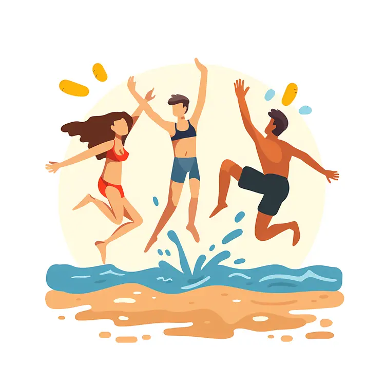 Friends Jumping into the Water