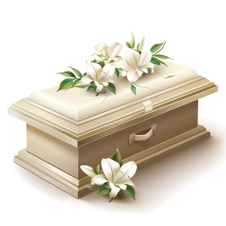 Beige Casket Adorned with Flowers