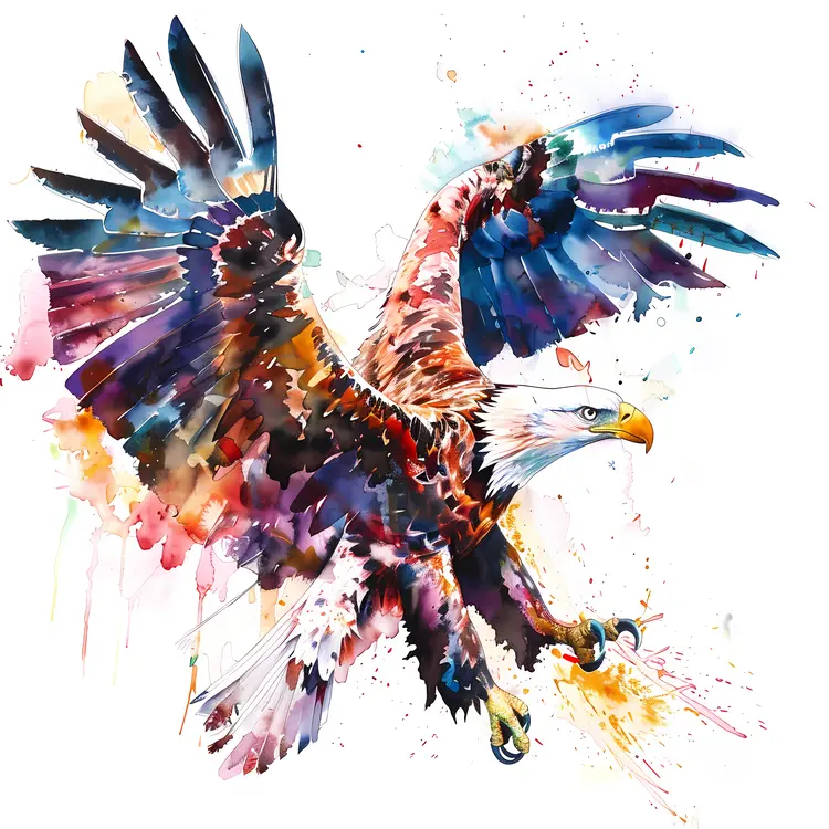Vibrant Watercolor Eagle in Flight