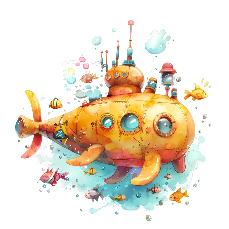 Yellow Submarine with Fish