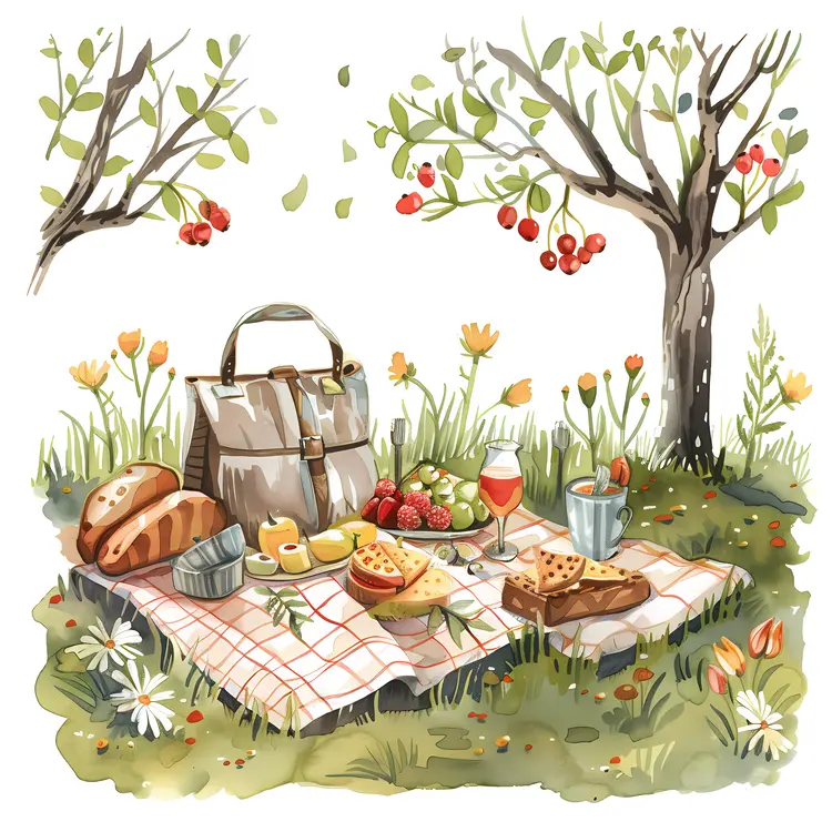 Picnic with Bread and Fruits