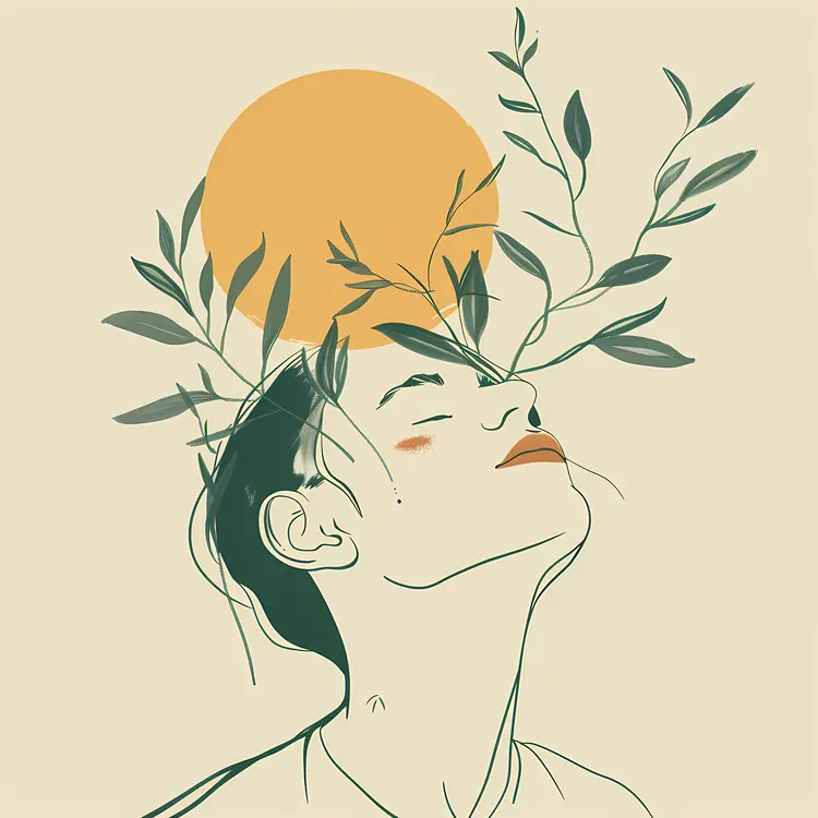Abstract Face with Leaves and Sun