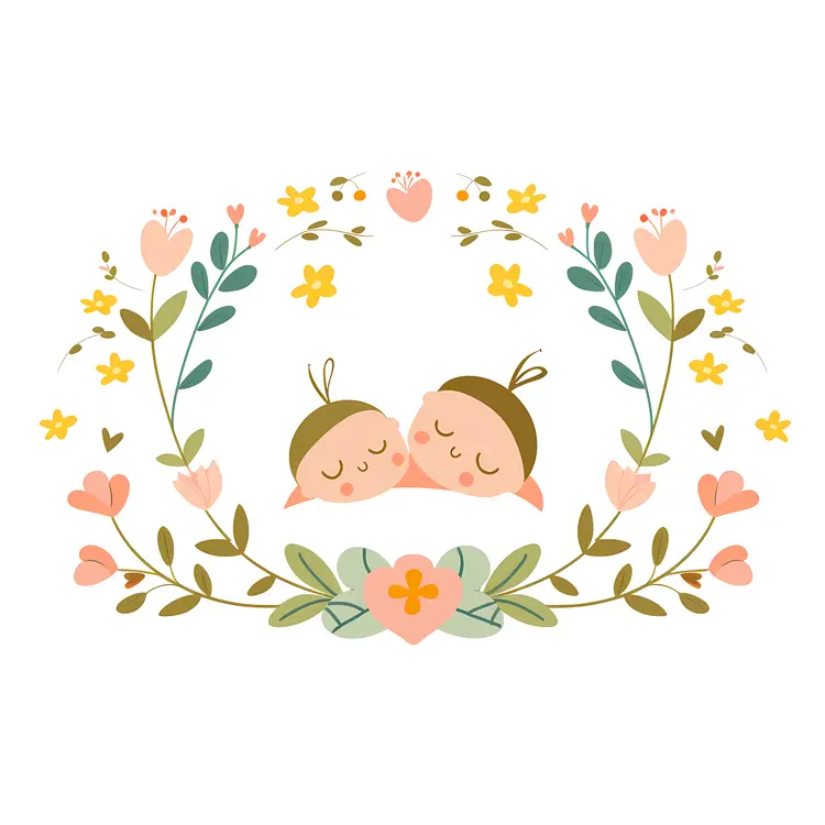 Sleeping Babies with Floral Wreath