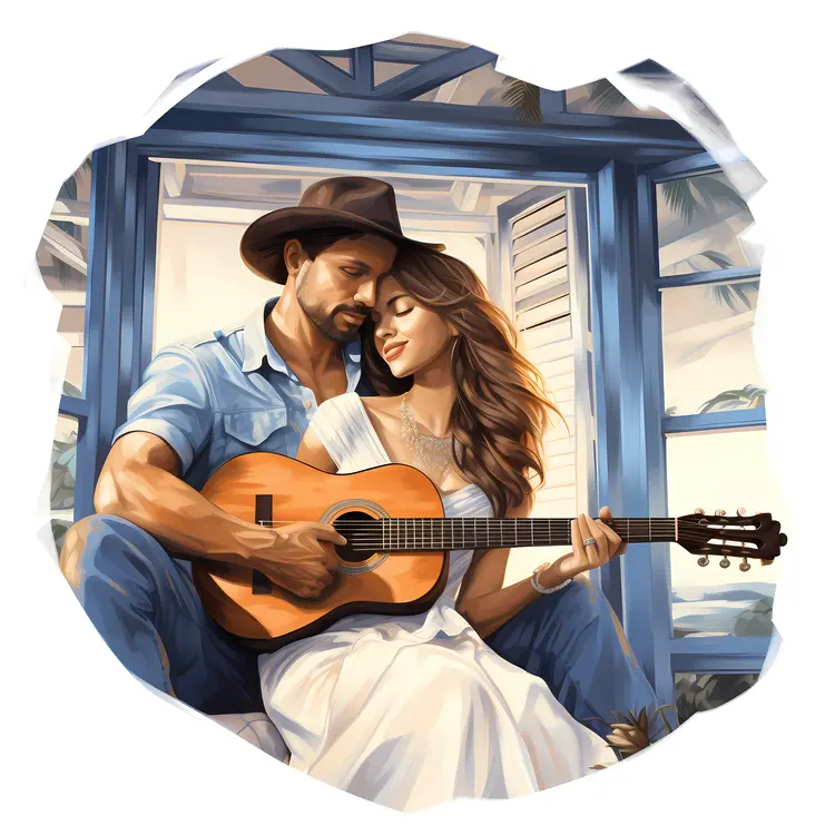 Romantic Couple Playing Guitar