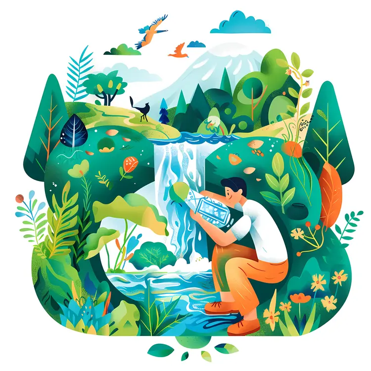 Man with Water Bottle in Nature