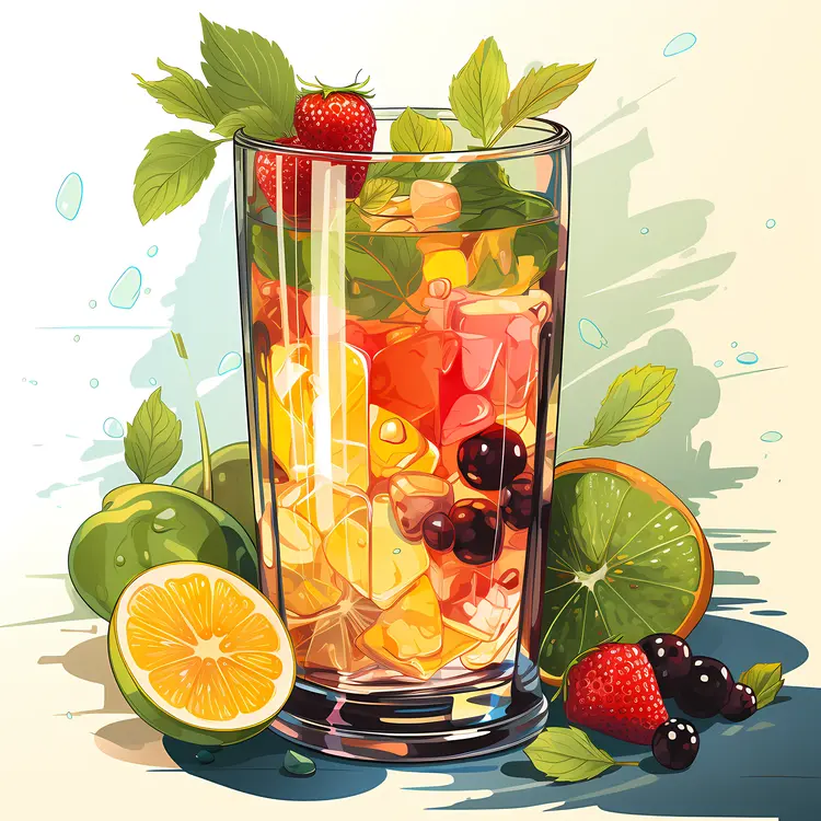 Refreshing Fruit Cocktail with Lime and Berries