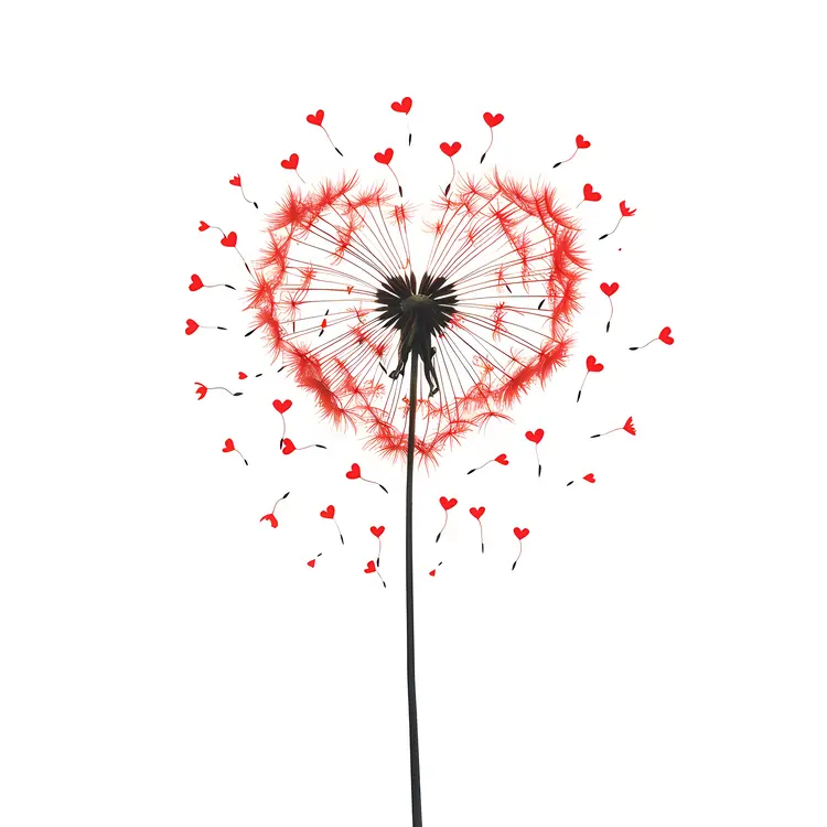 Red Heart-Shaped Dandelion Illustration