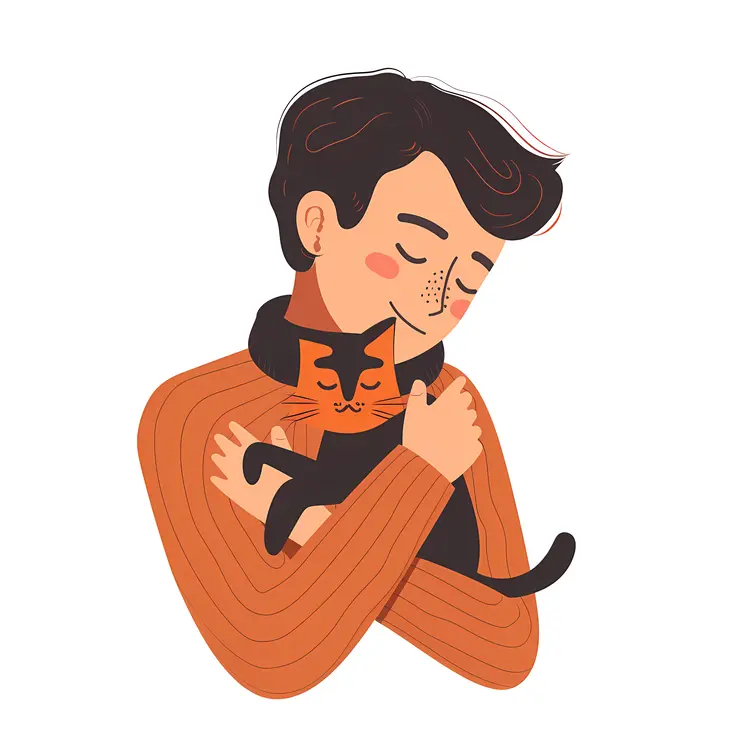Boy Hugging His Cat