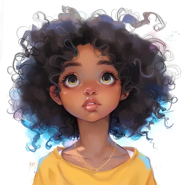 Young Girl with Curly Hair and Big Eyes