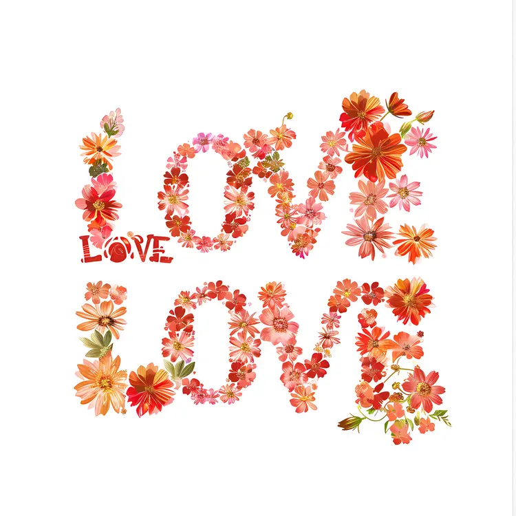 Orange Floral LOVE Text