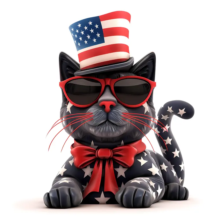 Patriotic Cat with American Flag and Hat