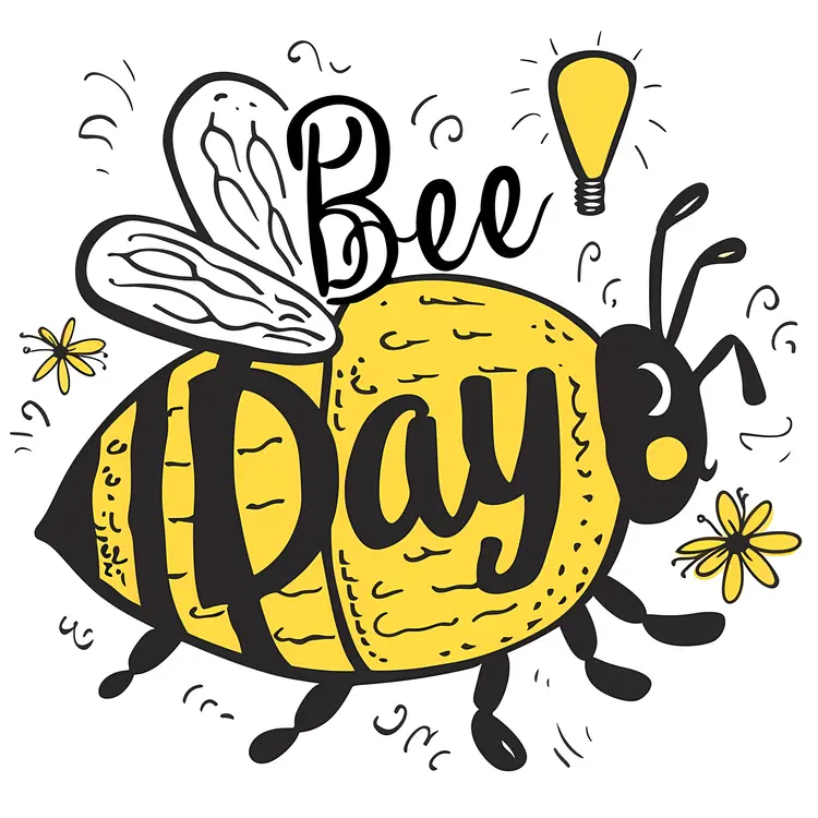 Creative Bee Day Doodle with Light Bulb