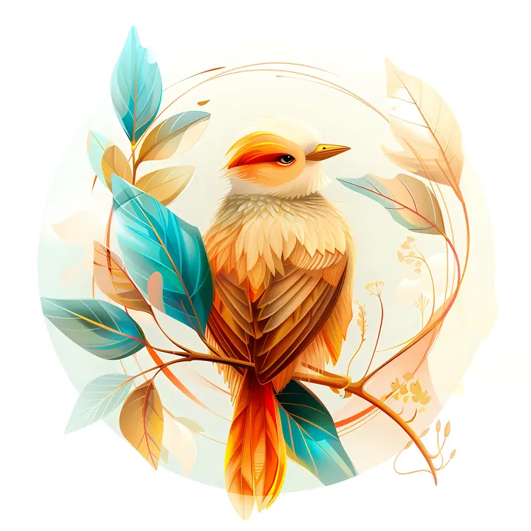 Colorful Bird on Branch Illustration