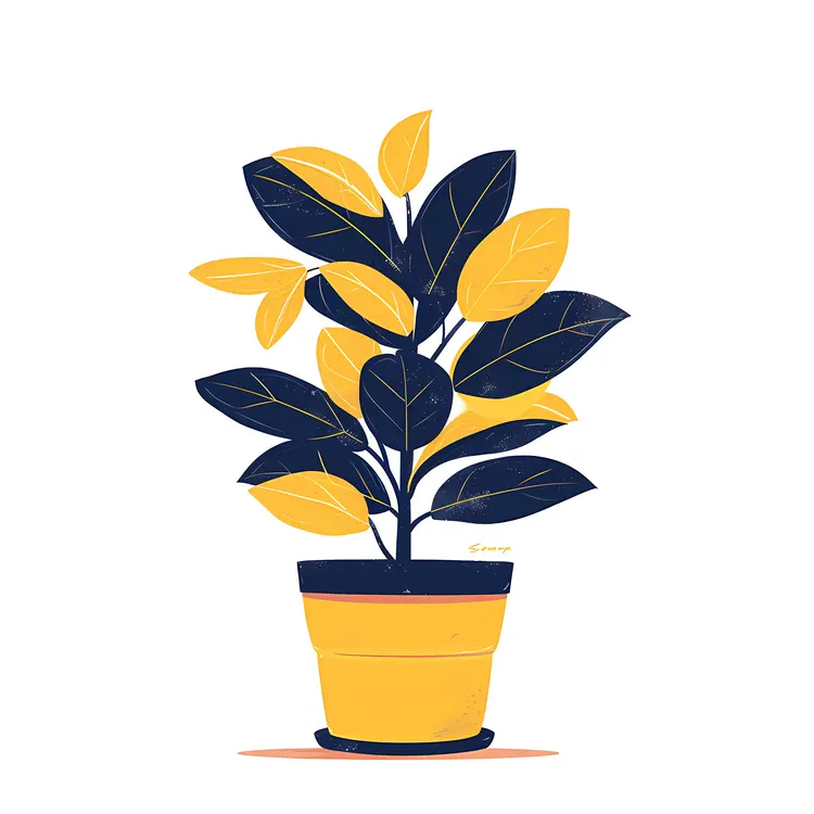 Yellow and Blue Potted Plant Illustration