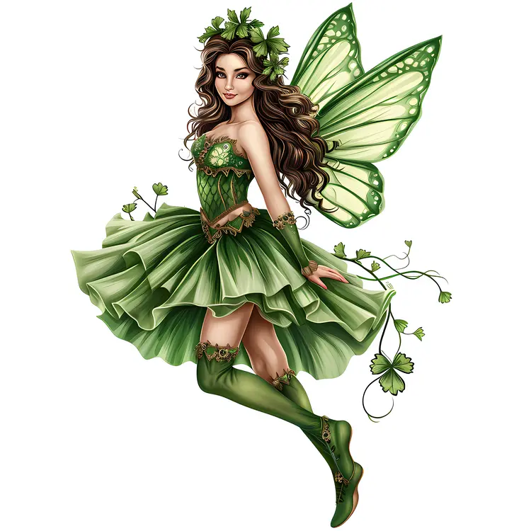 Green Fairy with Wings and Dress
