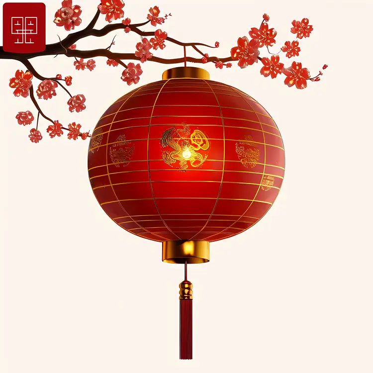 Red Lantern with Flowers for Chinese New Year