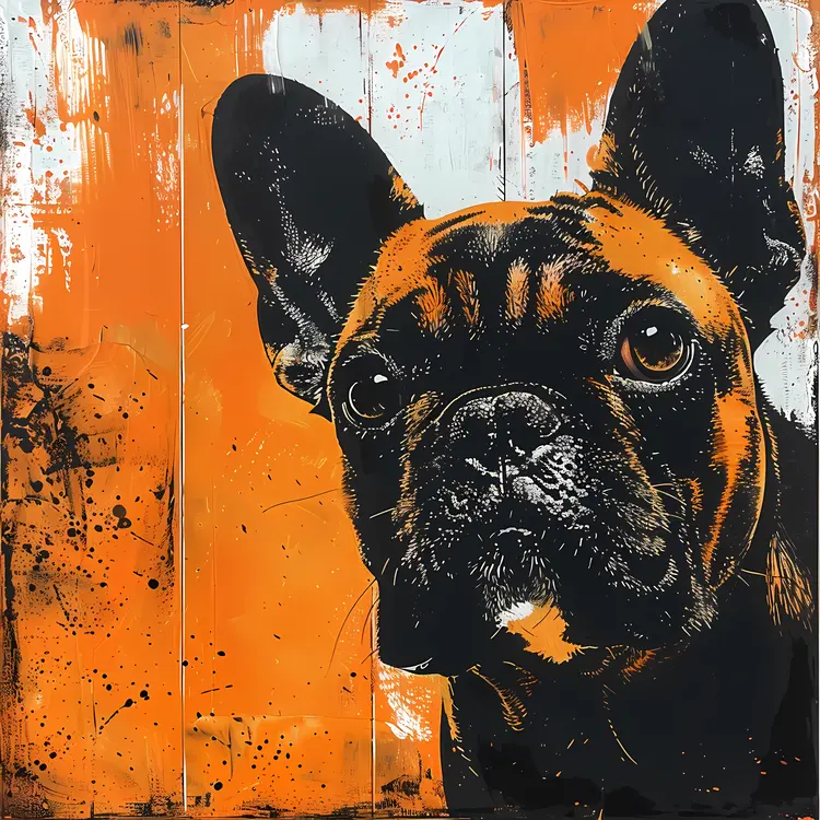 French Bulldog with Orange Artistic Background