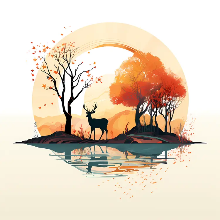 Deer Silhouette in Autumn Sunset