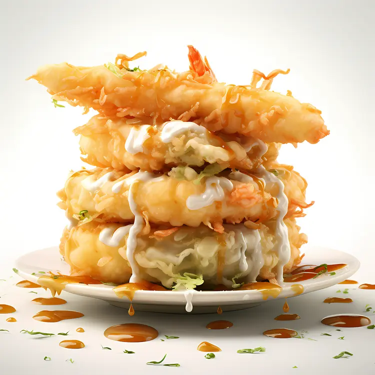 Stacked Tempura with Drizzled Sauce