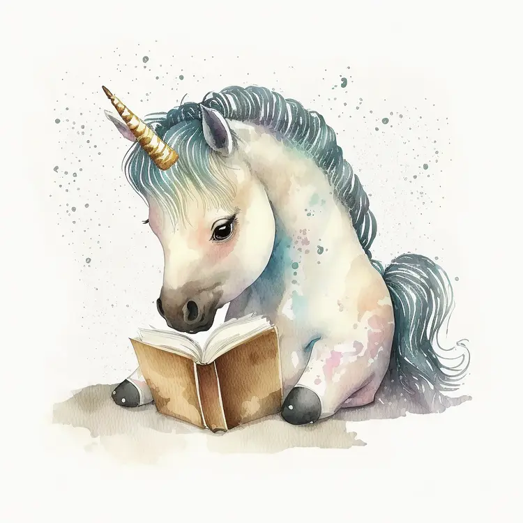 Cute Unicorn Reading a Book