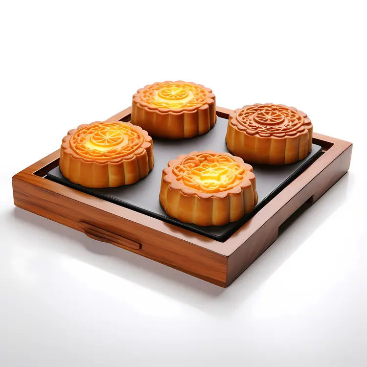 Delicious Mooncakes on Wooden Tray for Mid-Autumn Festival
